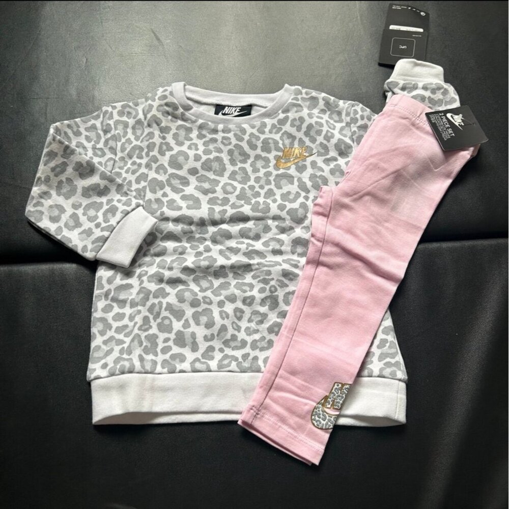 NWT Nike Leopard Print Sweatshirt &  Leggings Set Baby Girls Size 24M